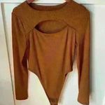 SheIn Brown Ribbed Cut Out High Rise Bodysuit, L Photo 0
