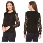 Tory Burch  Dina Merino Wool Long Sleeve Lace Sweater Black Women's Size XS Photo 1