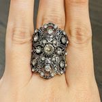Silver Rhinestone Antique Shield Ring Photo 0