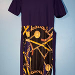 Elegant Purple and Black Chain Print Dress Size L Photo 0