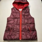 Eddie Bauer  Puffer Vest Women Sz M Purple Maroon Red Goose Down Fill EB550 Hood Photo 0