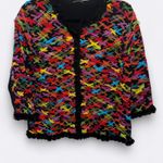 Vintage Michael Simon colorful criss cross mesh ribbon cardigan sweater Black Size L Photo 0
