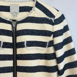 Halogen  Tweed Nautical Striped Navy Blue & Ivory Cropped Blazer Size 0 Photo 2