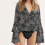 Free People  Intimately Ditsy Bell Sleeve Floral Bodysuit Black Combo Sz Medium Photo 7