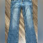 Miss Vigoss Bootcut Jeans Mid Rise Distressed Stretch Y2K Style Embroidered Blue Size 27 Photo 0