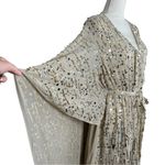 Mac Duggal  Cape Back Fringe Beaded Robe Dress Size Large Style #94044 in Nude Photo 7