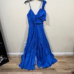 Alexis $495  "Sabelle" tafetta tiered button halter maxi dress - Cobalt Blue - M Photo 1
