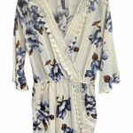 Design Lab Floral Romper Cream Blue Size L Shorts Lace V Neck Half Sleeve Photo 0