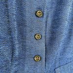 Plus Size Officewear Blazer Retro Textured Midweight Jacket Chevron Lined Button Blue Photo 1