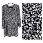 Uniqlo micro Daisy Flower Print Long Sleeve Mini Dress Black White Size Small Photo 1