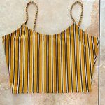 Lemite Korean Fashion Boho Mustard Yellow Striped Crop Tank Top S Photo 0