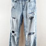 American Eagle High Rise Distressed Mom Straight Leg Jeans Light Wash Blue 2 Photo 9