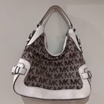 Michael Kors Saddle White with Brown MK Logo Purse Photo 0