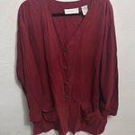 August Silk  Red 3/4 Sleeve Button Down Shirt Photo 0