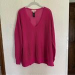 Chico's  Black Label Pink V-Neck Vented Metallic Pullover Long Sleeves XL‎ Tunic Photo 1