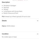 Pendleton  Striped Button Down Cardigan 100% Cotton Size Medium New Without Tag Photo 4