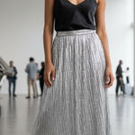 Maeve Anthropologie  Metallic Silver Gold Accordion Pleat Midi Skirt Size 4 Photo 0