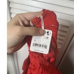 Free People  Embroidered Halter 100% Cotton Red Trevi Eyelet Mini Dress Sz M NWT Photo 7