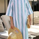 Lake x Atlantic Pacific Marnie Caftan Azure Stripe Night Shirt Dress Cotton Blue Size XL Photo 0