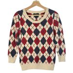 A.P.C Cream Red & Blue Argyle Diamond Wool Crewneck Sweater S Photo 0