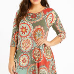 Womens Floral Print Dress 3/4 Sleeve Casual A Photo 0