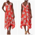 Vince Camuto Red Floral Print Sleeveless Handkerchief Hem Midi Dress Size 4 New Photo 6