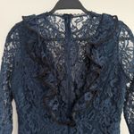 Alexis  Bodysuit Womens Small Navy Lace Ruffle Pollie Illusion Long Sleeve Top Photo 5