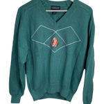 Lands' End Lands’ End Women’s Vintage Sea Green V-neck Rose Cotton Sweater NWOT W-344 Sz M Photo 0