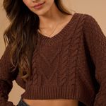 Altar'd State Meghan Cable Crop Sweater in Chocolate — Size S — New Photo 1
