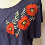 W5 Multicolored Navy Blouse Tie Front Cap Sleeve Embroidered Floral Career Photo 4