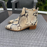 Marc Fisher  Beige Animal Print Snake Stacked Heel Leather Chelsea Booties 7M Photo 3