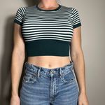 Aerie  Offline Green White Striped Cropped Workout Top Size Small Photo 2