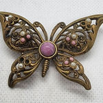 Vintage West Germany Gold, Pink, & White Butterfly Brooch Pink Photo 0