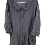 Flax  Dark Gray Button Down linen Shirt lagenlook 22-24 3/4 sleeve oversized Photo 0