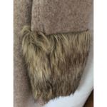 Boston Proper Tan Knit Pullover Turtleneck Dress with faux fur sleeve ends Sz L Photo 3