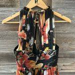Anthropologie  Anna Sui Nagia Iris Black Silk Floral Metallic Halter Dress Size 0 Photo 6