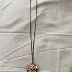 20” Vintage Necklace Owl Pendant Copper Tone Irridescent Round Stone 1.25” H Brown Photo 3