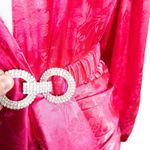 Ronny Kobo NEW Justine Silk Long Sleeve Crystal Belted Top Fuchsia Pink Large Photo 11