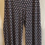 Liz Claiborne  Career Large Pull On Wide Leg Pants Black‎ Geometric Print Stretch Photo 0