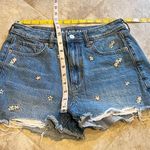 American Eagle  High Rise Floral Embroidered Distressed Denim Mom Shorts 4 Blue Photo 6