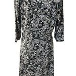 Garnet Hill  Women’s 3/4 sleeve Floral dress size large black white Photo 2