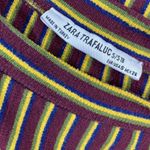 ZARA  Burgundy Yellow Stripe Front Knot Shirt Knee-Length Dress Photo 7