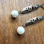Boutique Womens Faux Pearl Dangle Fashion Earrings Silver Ivory Photo 5