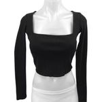 ZARA  Women's Black Long Sleeve Ribbed Knit Square Neck Sweater Crop Top Size S Photo 0