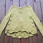 Anthropologie Chartreuse Scalloped Knit Sweater Size Small Photo 1