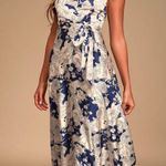 Lulus Tea Garden Navy Blue Floral Print Satin Maxi Dress Photo 0