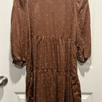 MINE Brown Floral Babydoll Dress Small Ruffled S Women’s Beige Photo 0