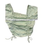 Free People  laria Blouse Pleated Adjustable Drawstring Puff Sleeve bright Mint g Photo 7