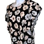 Worthington  black ruffled top with pale pink flower design. New Photo 4