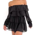 Vietnamese Mini Dress Off Shoulder Tiered Ruffle Long Sleeve Señorita Black Size XS Photo 2